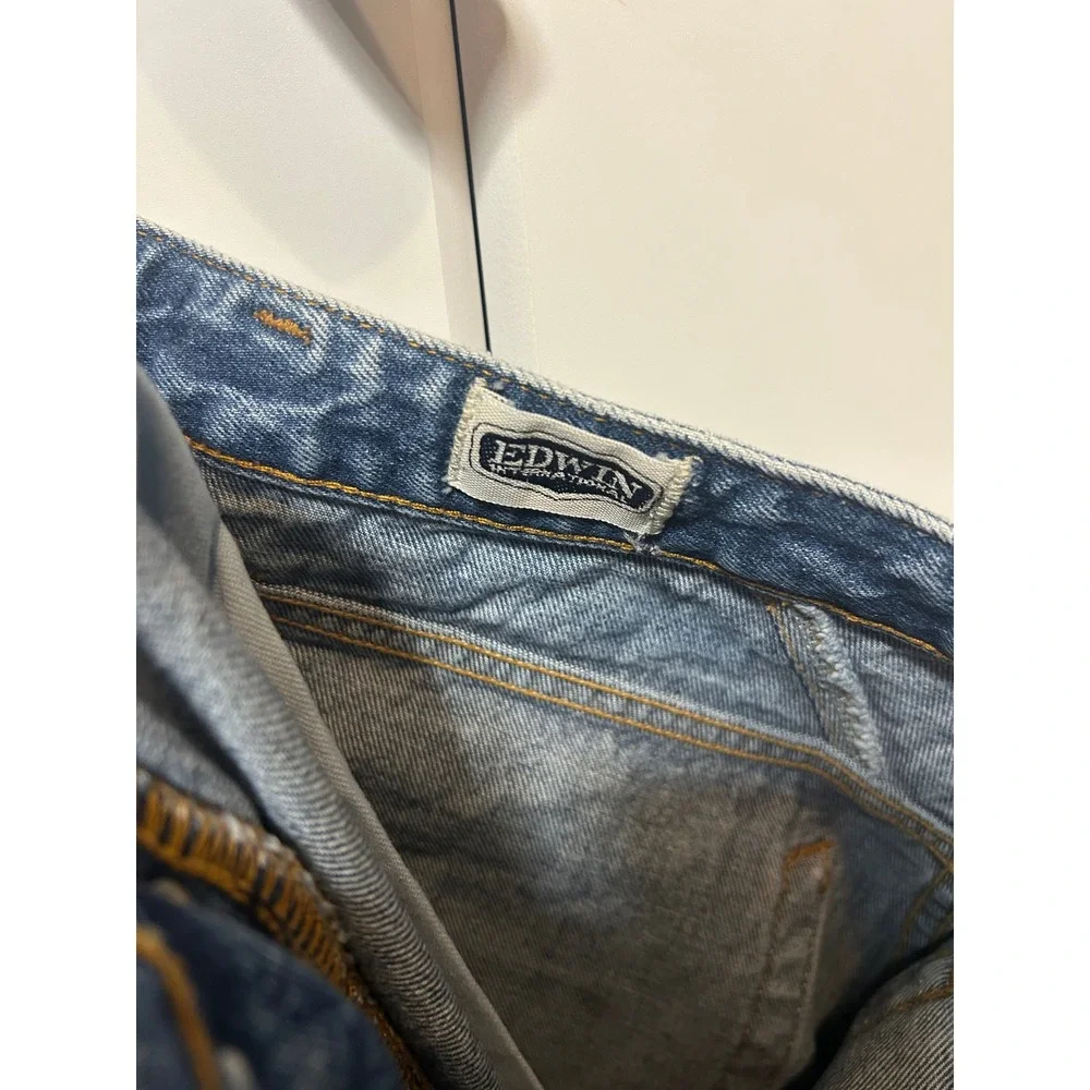 Vintage Edwin Jeans‎ Blue Denim High Waisted Straight Leg Rare Button Fly Medium